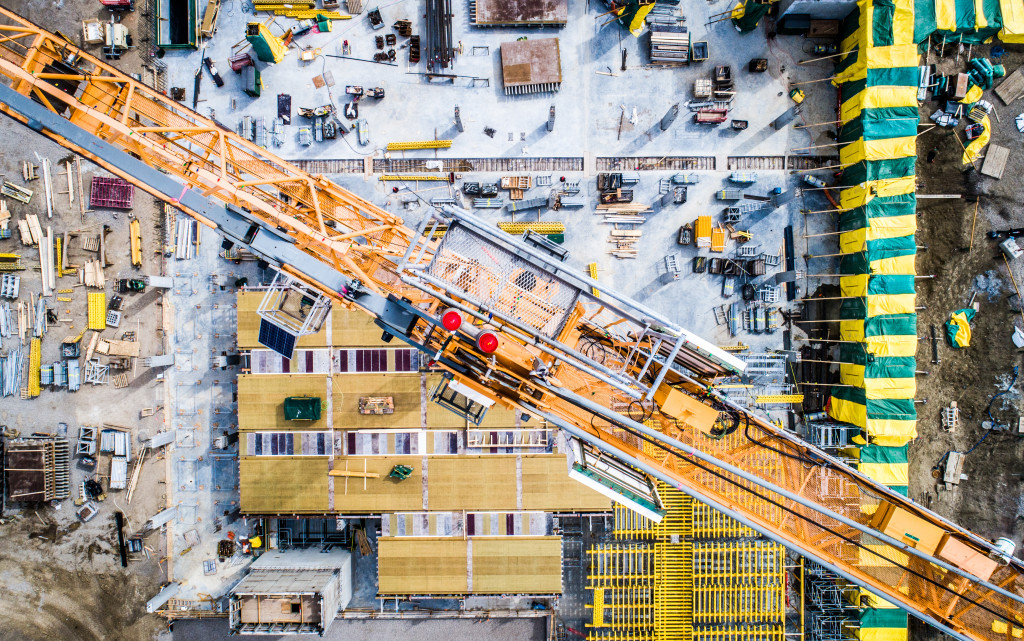 Aerial view of a busy construction site